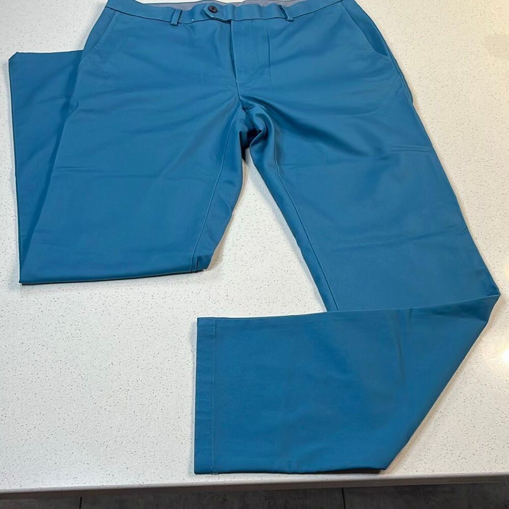 Charles Tyrwhitt Ultimate Non Iron Chinos Mens 34x32 Slim Fit Teal Blue Stretch